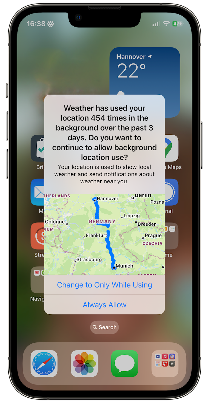 Weather has used your location 454 times in the background over the past 3 days.
