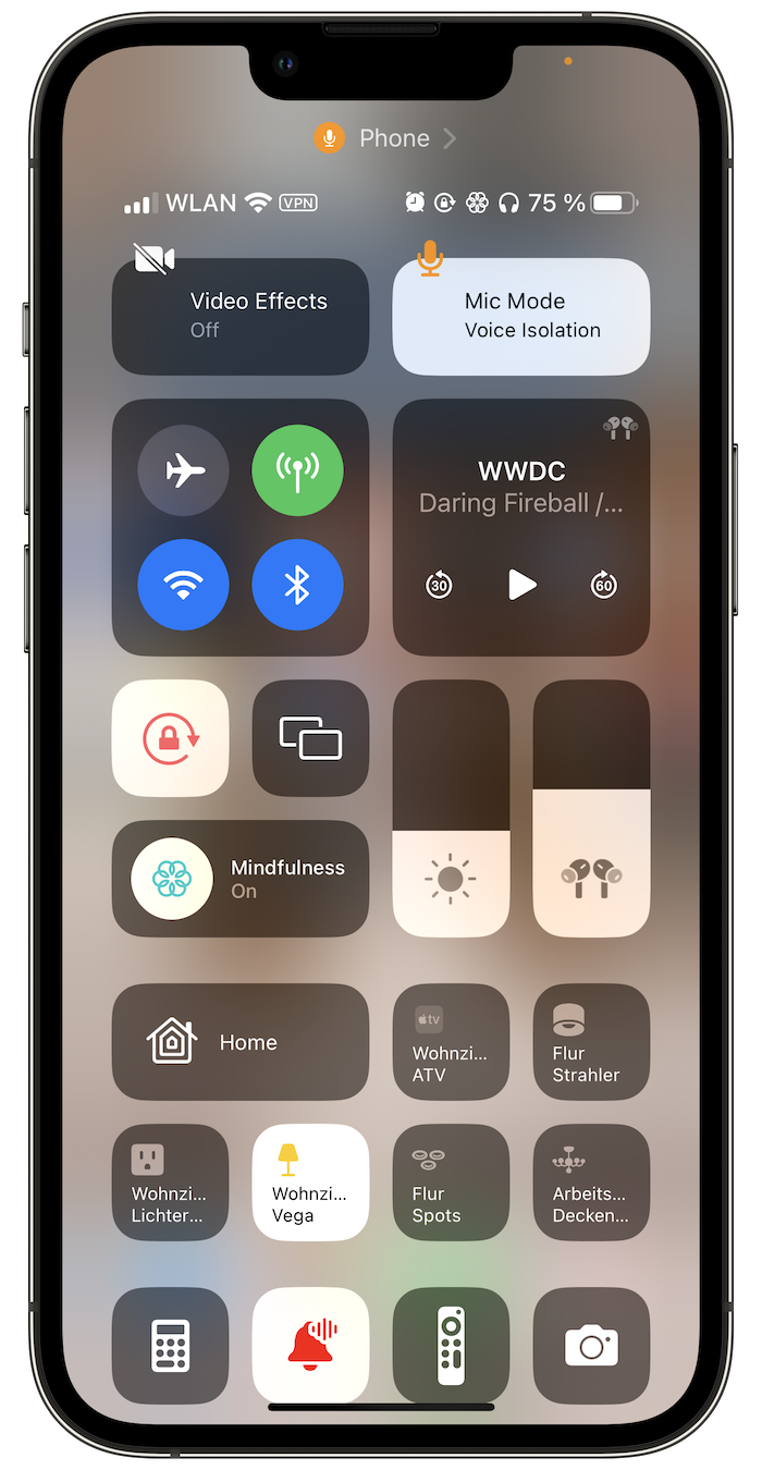 The iOS Control Center is glitching.