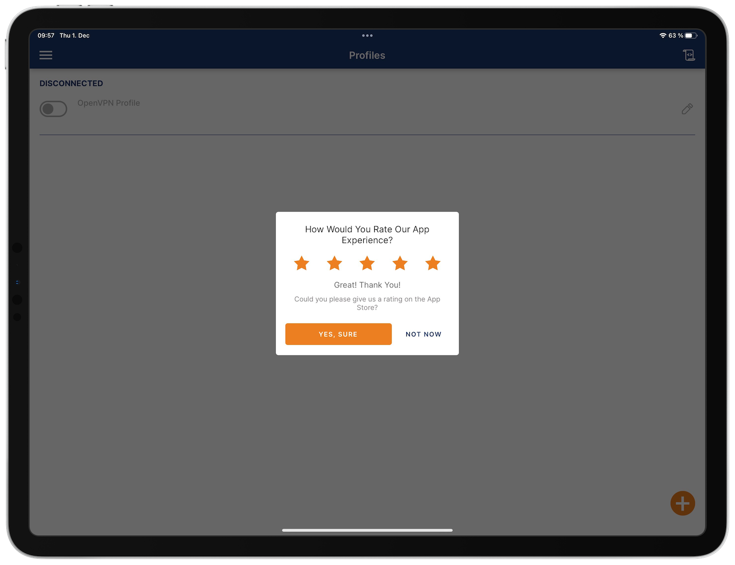 Giving the OpenVPN app five stars.