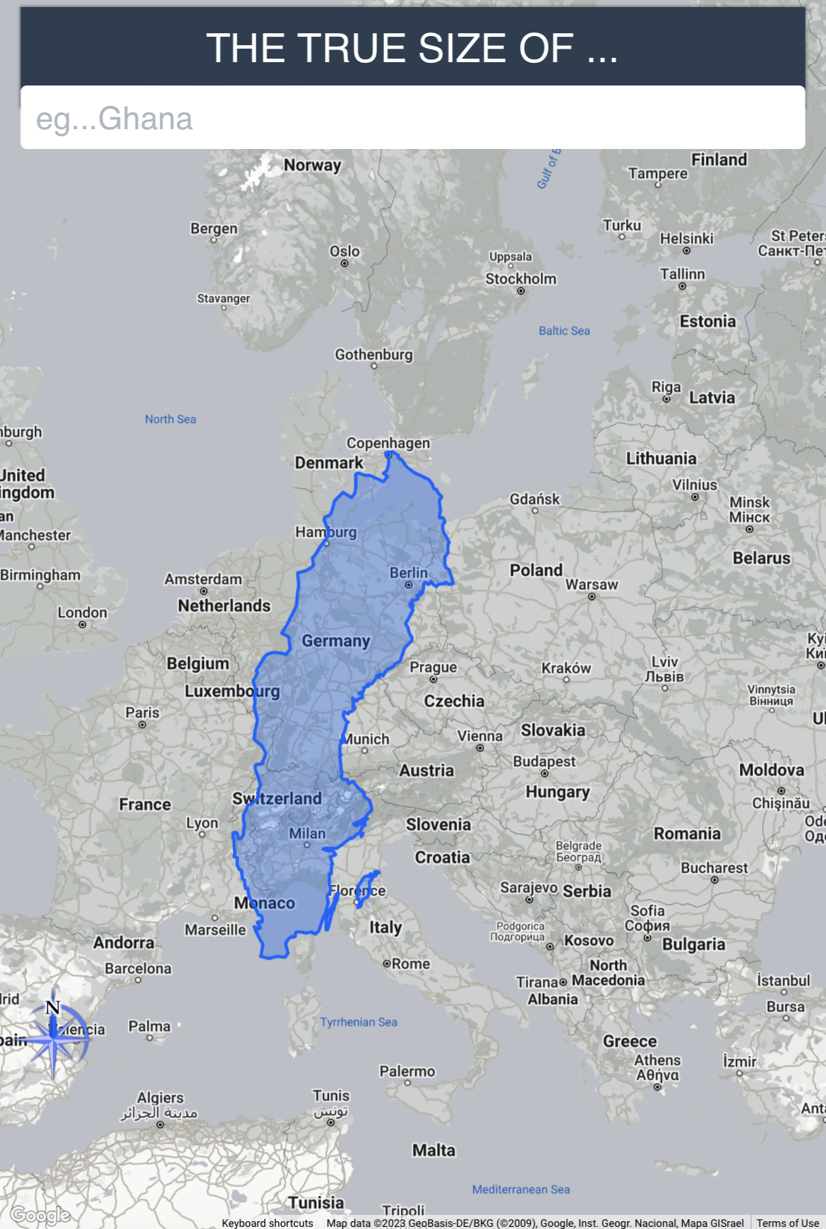 The size of Sweden compared to Germany.